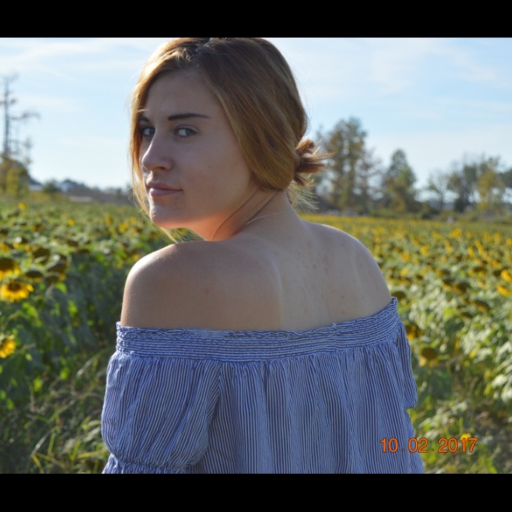 Blue off the shoulder shirt